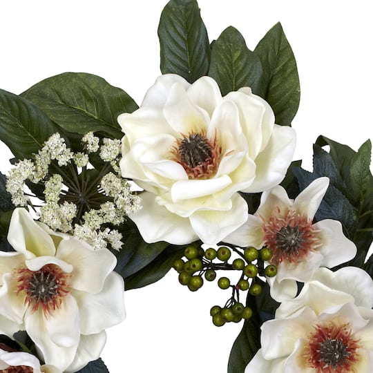 22" White Magnolia Wreath